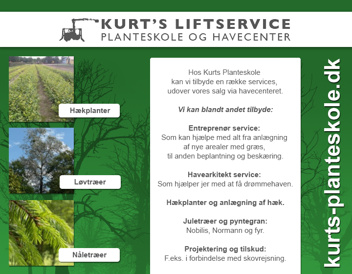 Kurts liftservice og planteskole | Hjælp til anlæg af have og salg af planter