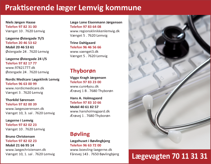 Lægevagten 70 11 31 31 | Læger i Lemvig Kommune